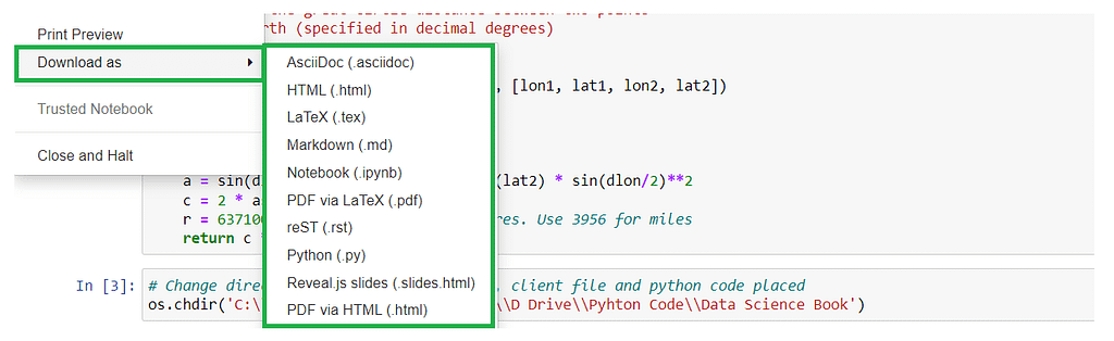 Export Options in Jupyter