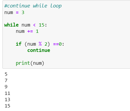 Example Python continue Statement with while Loop