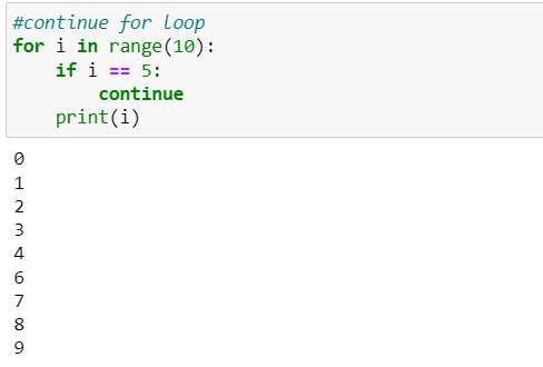 Example of Python continue Statement with for Loop