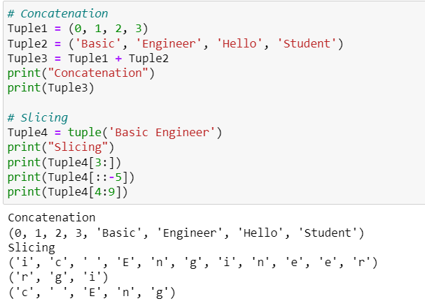 Example of Concatenation and Slicing in Tuple