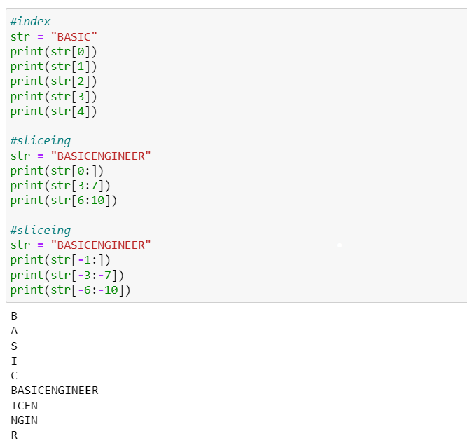 Example of Strings Splitting and indexing in Python