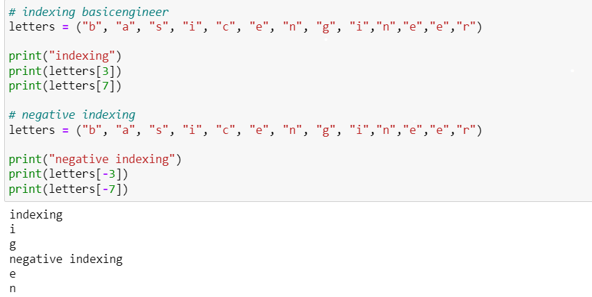 Accessing of Tuples in Python